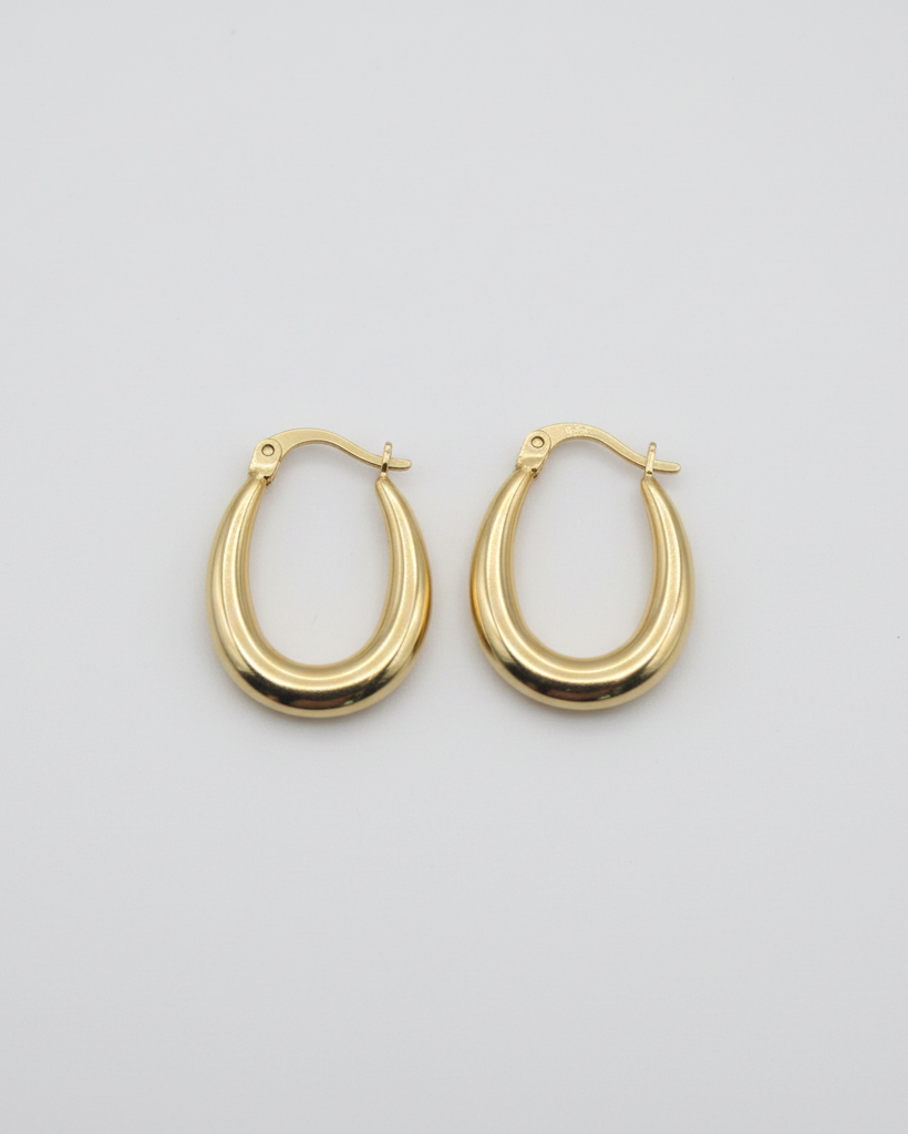 14K Solid Gold Oval Hoop Earrings